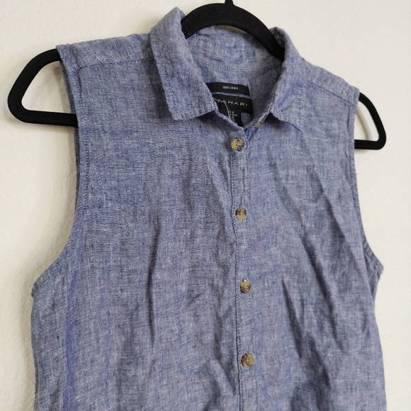 Tahari 100% Linen Button Down Sleeveless Shirt Dress Size Meduim - Picture 3 of 9
